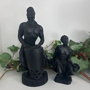 Lot Of 2 Hawaiian AHIP Lava Warrior Drummer & Beachboy Dancer Figurines Black OS